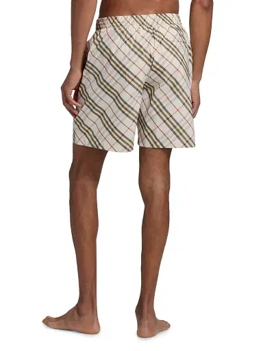 Burberry Men's Checked Nylon Swim Shorts - Pebble Beige Chalk | Thumbnail 5 Burberry Men's Checked Nylon Swim Shorts - Pebble Beige Chalk | Thumbnail 5