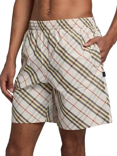 Burberry Men's Checked Nylon Swim Shorts - Pebble Beige Chalk | Thumbnail 6 Burberry Men's Checked Nylon Swim Shorts - Pebble Beige Chalk | Thumbnail 6