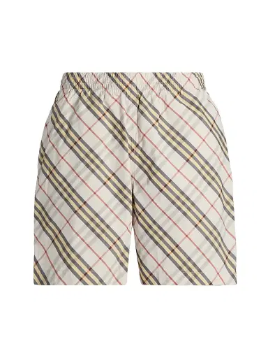 Burberry Men's Checked Nylon Swim Shorts - Pebble Beige Chalk | Thumbnail 1 Burberry Men's Checked Nylon Swim Shorts - Pebble Beige Chalk | Thumbnail 1