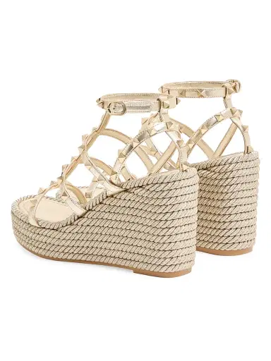 Valentino Garavani Women's Rockstud Laminated 95MM Nappa Wedge Sandals | Thumbnail 3 Valentino Garavani Women's Rockstud Laminated 95MM Nappa Wedge Sandals | Thumbnail 3