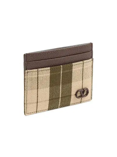 Valentino Garavani Men's VLogo Signature Cardholder in Checked Fabric - Green Beige | Thumbnail 2 Valentino Garavani Men's VLogo Signature Cardholder in Checked Fabric - Green Beige | Thumbnail 2