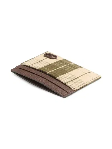 Valentino Garavani Men's VLogo Signature Cardholder in Checked Fabric - Green Beige | Thumbnail 4 Valentino Garavani Men's VLogo Signature Cardholder in Checked Fabric - Green Beige | Thumbnail 4