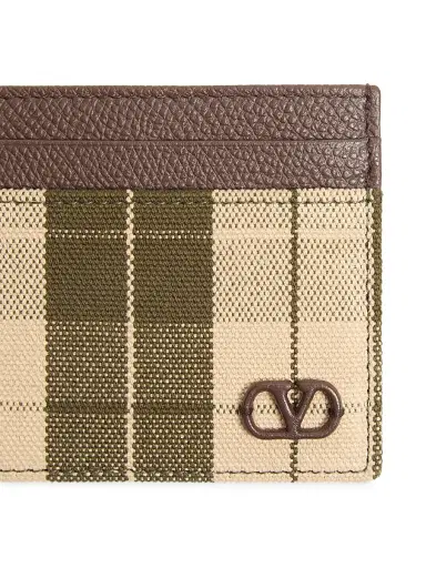 Valentino Garavani Men's VLogo Signature Cardholder in Checked Fabric - Green Beige | Thumbnail 5 Valentino Garavani Men's VLogo Signature Cardholder in Checked Fabric - Green Beige | Thumbnail 5