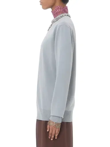 Valentino Garavani Women's Embroidered Wool Sweater - Grey | Thumbnail 4 Valentino Garavani Women's Embroidered Wool Sweater - Grey | Thumbnail 4