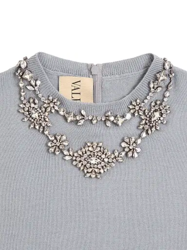 Valentino Garavani Women's Embroidered Wool Sweater - Grey | Thumbnail 7 Valentino Garavani Women's Embroidered Wool Sweater - Grey | Thumbnail 7