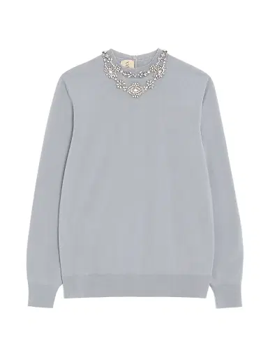 Valentino Garavani Women's Embroidered Wool Sweater - Grey | Thumbnail 1 Valentino Garavani Women's Embroidered Wool Sweater - Grey | Thumbnail 1