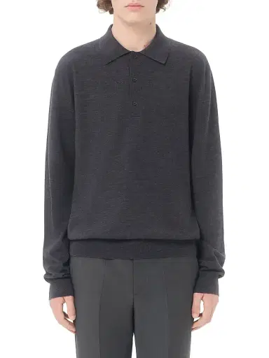 Valentino Garavani Men's Wool Polo Shirt with VLogo Embroidery - Dark Grey | Thumbnail 3 Valentino Garavani Men's Wool Polo Shirt with VLogo Embroidery - Dark Grey | Thumbnail 3