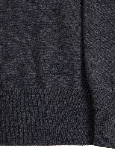 Valentino Garavani Men's Wool Polo Shirt with VLogo Embroidery - Dark Grey | Thumbnail 6 Valentino Garavani Men's Wool Polo Shirt with VLogo Embroidery - Dark Grey | Thumbnail 6