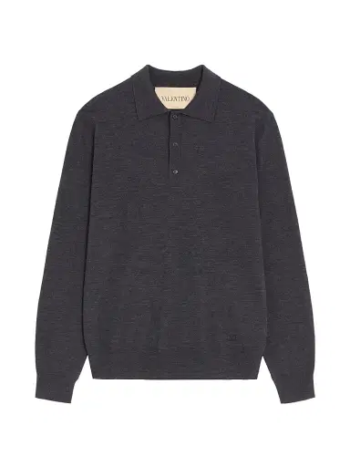 Valentino Garavani Men's Wool Polo Shirt with VLogo Embroidery - Dark Grey | Thumbnail 1 Valentino Garavani Men's Wool Polo Shirt with VLogo Embroidery - Dark Grey | Thumbnail 1