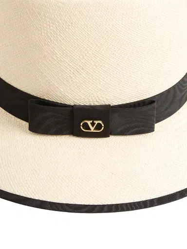 Valentino Women's VLogo Signature Straw Hat with Moiré Ribbon | Thumbnail 4 Valentino Women's VLogo Signature Straw Hat with Moiré Ribbon | Thumbnail 4