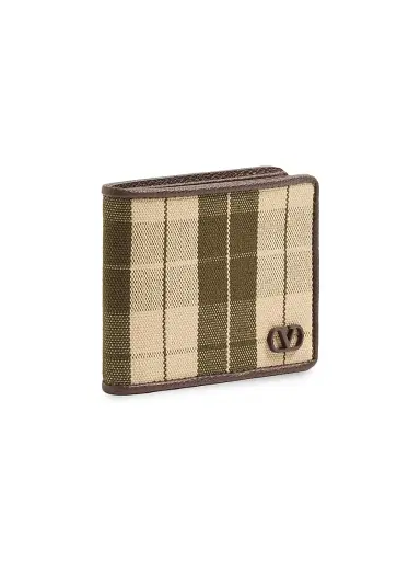 Valentino Garavani Men's VLogo Signature Wallet in Checked Fabric - Green Beige | Thumbnail 5 Valentino Garavani Men's VLogo Signature Wallet in Checked Fabric - Green Beige | Thumbnail 5