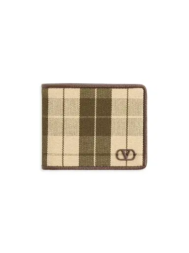 Valentino Garavani Men's VLogo Signature Wallet in Checked Fabric - Green Beige | Thumbnail 1 Valentino Garavani Men's VLogo Signature Wallet in Checked Fabric - Green Beige | Thumbnail 1