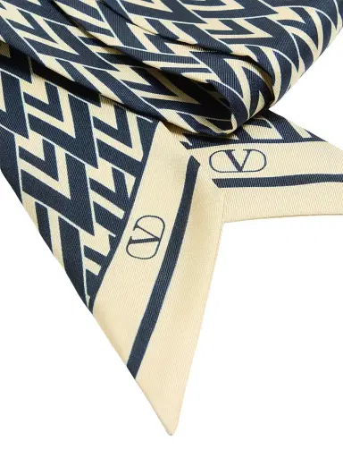 Valentino Garavani Women's Toute La V Silk Bandeau Scarf - Navy | Thumbnail 3 Valentino Garavani Women's Toute La V Silk Bandeau Scarf - Navy | Thumbnail 3