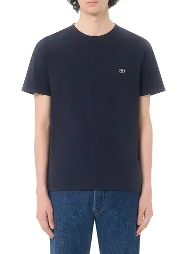 Valentino Garavani Men's Cotton T-Shirt with VLogo Embroidery - Navy - Size XXL | Thumbnail 3 Valentino Garavani Men's Cotton T-Shirt with VLogo Embroidery - Navy - Size XXL | Thumbnail 3