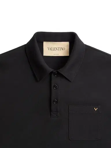 Valentino Garavani Men's Cotton Polo Shirt with VGold - Black | Thumbnail 7 Valentino Garavani Men's Cotton Polo Shirt with VGold - Black | Thumbnail 7