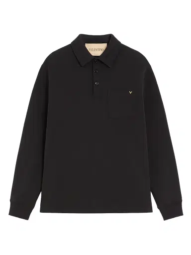 Valentino Garavani Men's Cotton Polo Shirt with VGold - Black | Thumbnail 1 Valentino Garavani Men's Cotton Polo Shirt with VGold - Black | Thumbnail 1