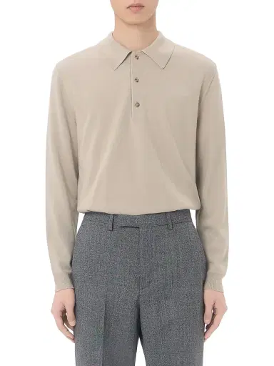 Valentino Garavani Men's Wool Polo Shirt with VLogo - Beige | Thumbnail 3 Valentino Garavani Men's Wool Polo Shirt with VLogo - Beige | Thumbnail 3