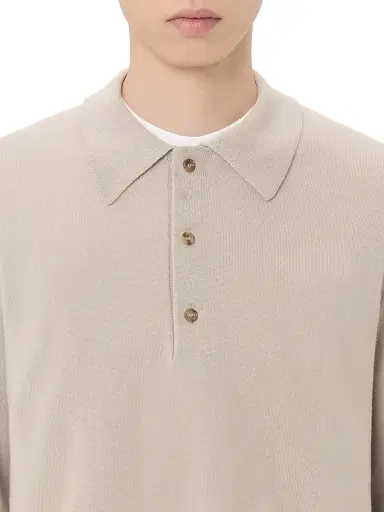 Valentino Garavani Men's Wool Polo Shirt with VLogo - Beige | Thumbnail 6 Valentino Garavani Men's Wool Polo Shirt with VLogo - Beige | Thumbnail 6