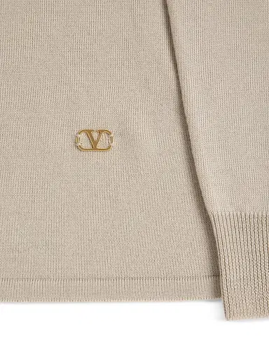Valentino Garavani Men's Wool Polo Shirt with VLogo - Beige | Thumbnail 7 Valentino Garavani Men's Wool Polo Shirt with VLogo - Beige | Thumbnail 7