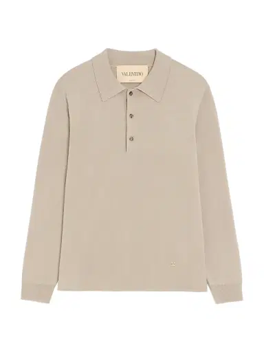 Valentino Garavani Men's Wool Polo Shirt with VLogo - Beige | Thumbnail 1 Valentino Garavani Men's Wool Polo Shirt with VLogo - Beige | Thumbnail 1