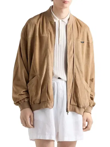Prada Men's Suede Bomber Jacket - Brown | Thumbnail 2 Prada Men's Suede Bomber Jacket - Brown | Thumbnail 2
