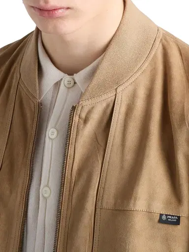 Prada Men's Suede Bomber Jacket - Brown | Thumbnail 5 Prada Men's Suede Bomber Jacket - Brown | Thumbnail 5