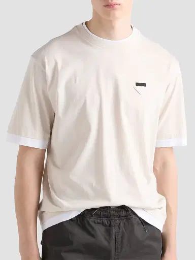 Prada Men's Cotton T-Shirt - Beige Khaki | Thumbnail 3 Prada Men's Cotton T-Shirt - Beige Khaki | Thumbnail 3
