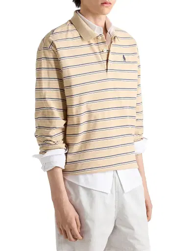 Prada Men's Striped Cotton Piqué Polo Shirt - Beige Khaki | Thumbnail 3 Prada Men's Striped Cotton Piqué Polo Shirt - Beige Khaki | Thumbnail 3