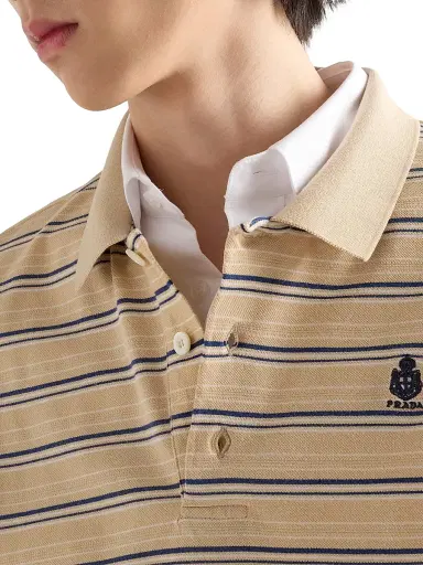 Prada Men's Striped Cotton Piqué Polo Shirt - Beige Khaki | Thumbnail 5 Prada Men's Striped Cotton Piqué Polo Shirt - Beige Khaki | Thumbnail 5