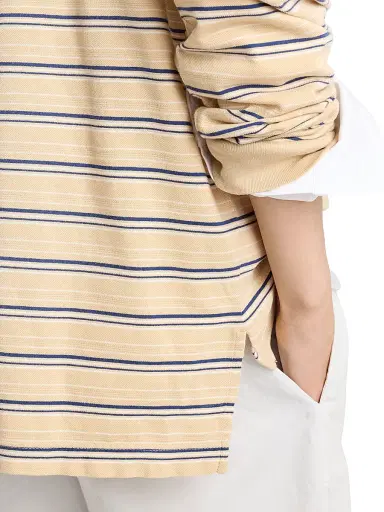 Prada Men's Striped Cotton Piqué Polo Shirt - Beige Khaki | Thumbnail 6 Prada Men's Striped Cotton Piqué Polo Shirt - Beige Khaki | Thumbnail 6