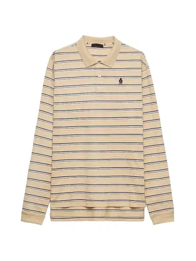 Prada Men's Striped Cotton Piqué Polo Shirt - Beige Khaki | Thumbnail 1 Prada Men's Striped Cotton Piqué Polo Shirt - Beige Khaki | Thumbnail 1