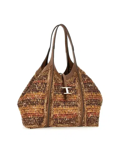 Tod's Women's T Timeless Medium Raffia & Leather Tote Bag - Beige | Thumbnail 2 Tod's Women's T Timeless Medium Raffia & Leather Tote Bag - Beige | Thumbnail 2