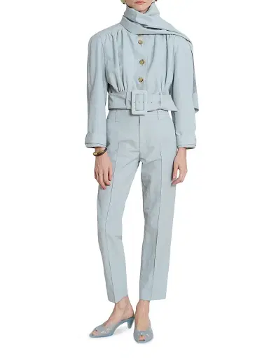 Chloé Women's Belted Linen-Cotton Crop Jacket - Storm Grey | Thumbnail 2 Chloé Women's Belted Linen-Cotton Crop Jacket - Storm Grey | Thumbnail 2