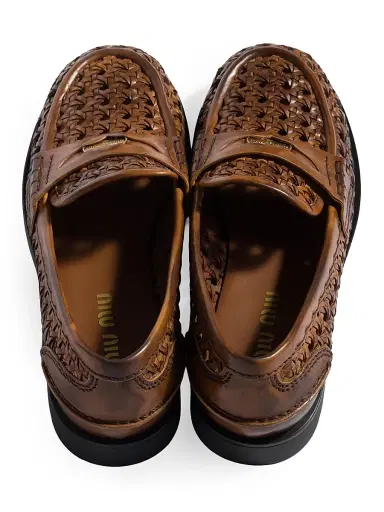 Miu Miu Women's Woven Leather Loafers - Brown | Thumbnail 3 Miu Miu Women's Woven Leather Loafers - Brown | Thumbnail 3