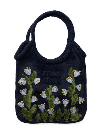 Miu Miu Women's Crochet Top Handle Bag - Blue | Thumbnail 1 Miu Miu Women's Crochet Top Handle Bag - Blue | Thumbnail 1