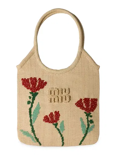 Miu Miu Women's Ivy Raffia Top Handle Bag - Beige Khaki | Thumbnail 1 Miu Miu Women's Ivy Raffia Top Handle Bag - Beige Khaki | Thumbnail 1