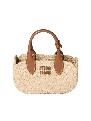 Miu Miu Women's Raffia Top Handle Bag - Beige Khaki | Thumbnail 1 Miu Miu Women's Raffia Top Handle Bag - Beige Khaki | Thumbnail 1