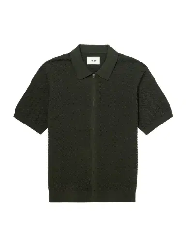 NN07 Gustav 600160 Textured Organic Cotton Zip-Up Polo Shirt - Men | Thumbnail 1 NN07 Gustav 600160 Textured Organic Cotton Zip-Up Polo Shirt - Men | Thumbnail 1