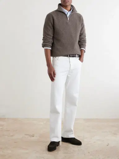 John Smedley Ryker Ribbed Recycled-Cashmere and Wool-Blend Half-Zip Sweater - Men | Thumbnail 2 John Smedley Ryker Ribbed Recycled-Cashmere and Wool-Blend Half-Zip Sweater - Men | Thumbnail 2