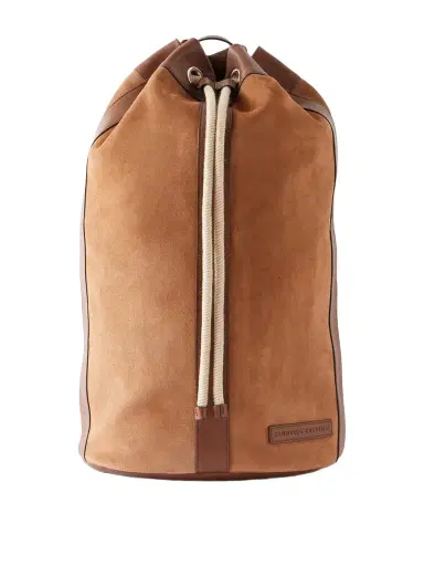 Brunello Cucinelli Leather-Trimmed Suede Backpack - Men | Thumbnail 1 Brunello Cucinelli Leather-Trimmed Suede Backpack - Men | Thumbnail 1