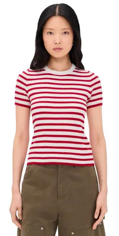 Nili Lotan Alita Cashmere Sweater /Red tripe | Thumbnail 1 Nili Lotan Alita Cashmere Sweater /Red tripe | Thumbnail 1