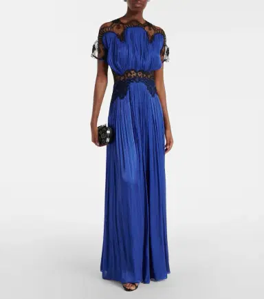 Costarellos Lace-trimmed Lurex georgette gown | Thumbnail 3 Costarellos Lace-trimmed Lurex georgette gown | Thumbnail 3