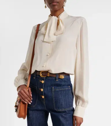 Valentino Tie-neck silk crêpe de chine blouse | Thumbnail 2 Valentino Tie-neck silk crêpe de chine blouse | Thumbnail 2