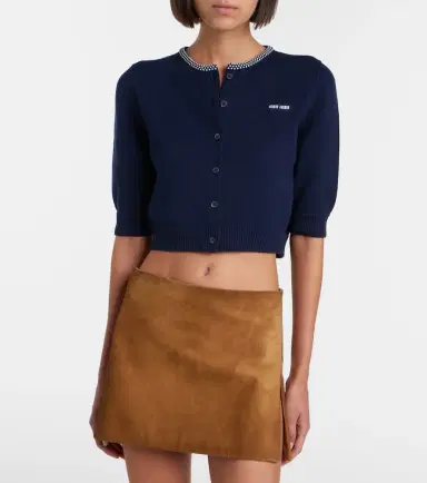 Miu Miu Logo cropped cotton cardigan | Thumbnail 2 Miu Miu Logo cropped cotton cardigan | Thumbnail 2