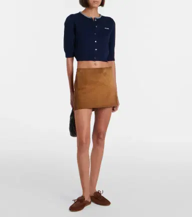 Miu Miu Logo cropped cotton cardigan | Thumbnail 3 Miu Miu Logo cropped cotton cardigan | Thumbnail 3