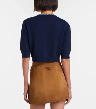 Miu Miu Logo cropped cotton cardigan | Thumbnail 5 Miu Miu Logo cropped cotton cardigan | Thumbnail 5