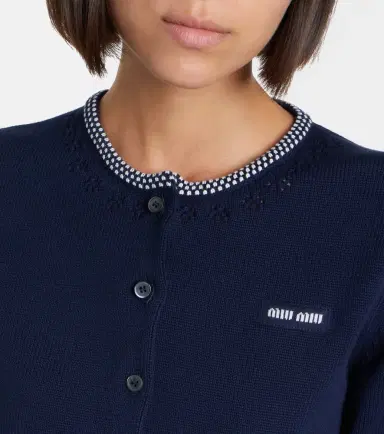 Miu Miu Logo cropped cotton cardigan | Thumbnail 6 Miu Miu Logo cropped cotton cardigan | Thumbnail 6