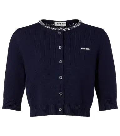 Miu Miu Logo cropped cotton cardigan | Thumbnail 1 Miu Miu Logo cropped cotton cardigan | Thumbnail 1