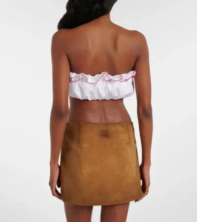 Miu Miu Scalloped cotton poplin bandeau top | Thumbnail 2 Miu Miu Scalloped cotton poplin bandeau top | Thumbnail 2