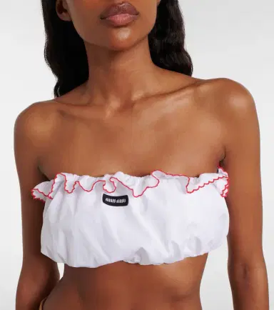 Miu Miu Scalloped cotton poplin bandeau top | Thumbnail 3 Miu Miu Scalloped cotton poplin bandeau top | Thumbnail 3